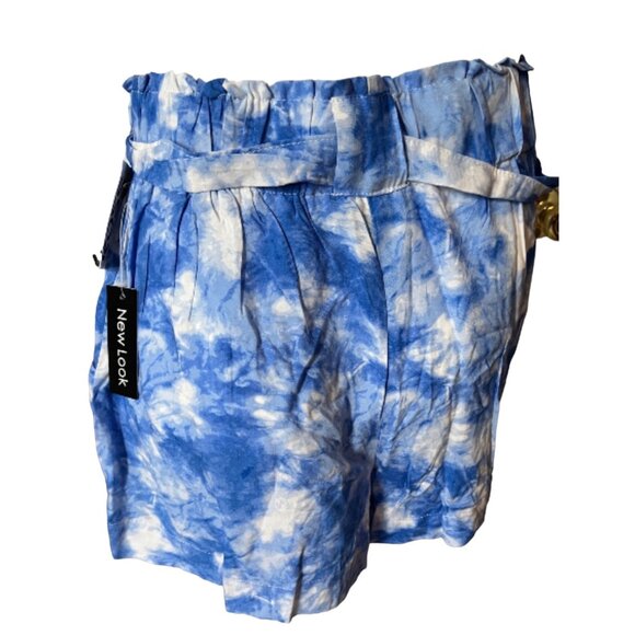 New Look Tie Dye Wide Leg Shorts Pockets Sz Small Womens Blue High Waisted w/ Po - Picture 9 of 11